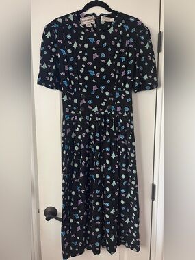 karin stevens Black Dress with Mint, Sky Blue & Lavender Floral Print